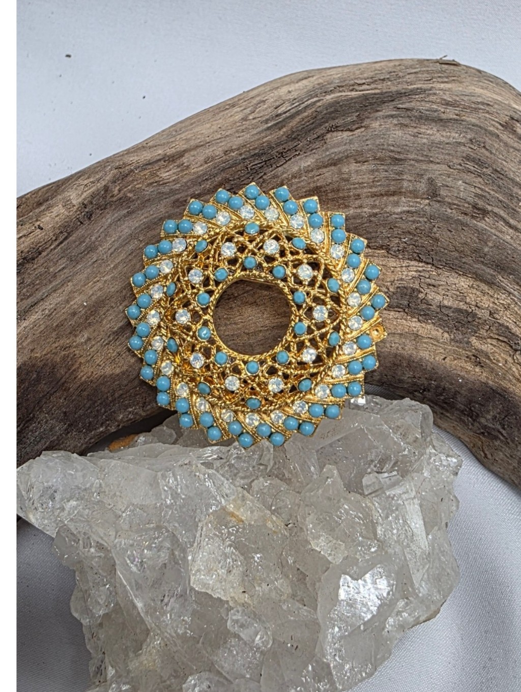 Vintage Sarah Coventry Turquoise & Opalescent Rhinestone Aquarius Brooch